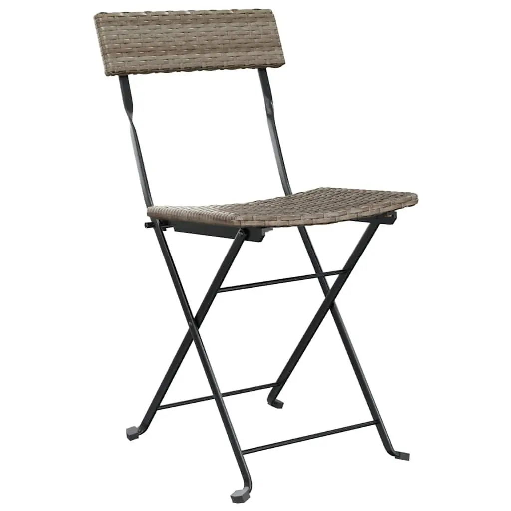 Outdoor Folding Bistro Chairs Set of 8 Grey Poly Rattan Steel Frame Garden Seating