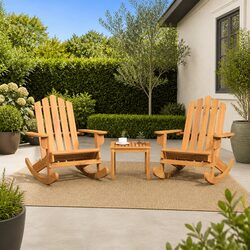 Outdoor Lounge Chair Set 3 Piece Adirondack Rocking Garden Furniture Brown
