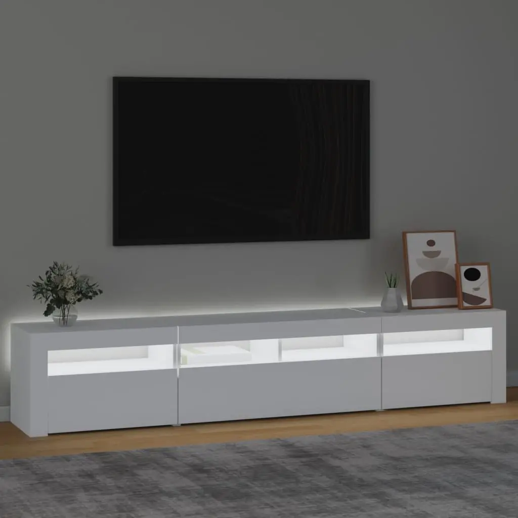 TV Cabinet 210cm White RGB LED Lights Storage Unit Media Stand Furniture