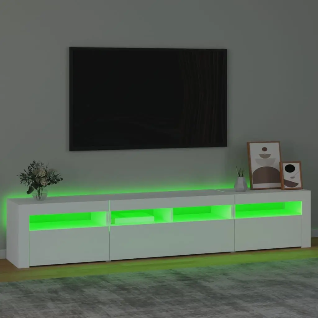 TV Cabinet 210cm White RGB LED Lights Storage Unit Media Stand Furniture