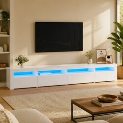 TV Cabinet with RGB LED Lights White Modern Media Entertainment Unit Storage