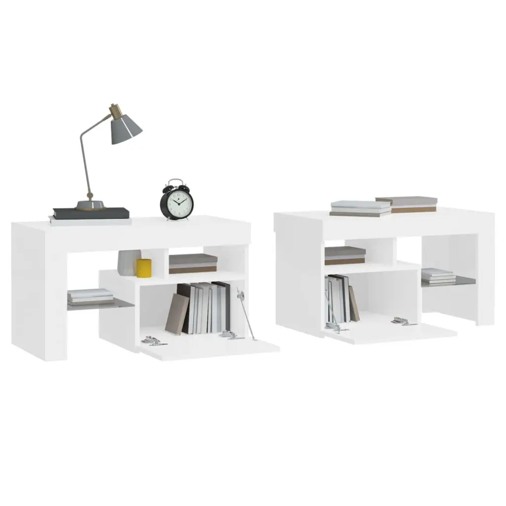 Bedside Cabinets 2pcs High Gloss White RGB LED Lights Modern Bedroom Storage