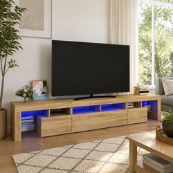 Modern Brown TV Cabinet with Integrated RGB LED Lights