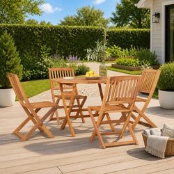 5 Piece Garden Dining Set Solid Wood Foldable Outdoor Furniture Brown