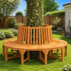 Round Tree Bench Outdoor Seating Solid Wood Eucalyptus Circular Garden Furniture
