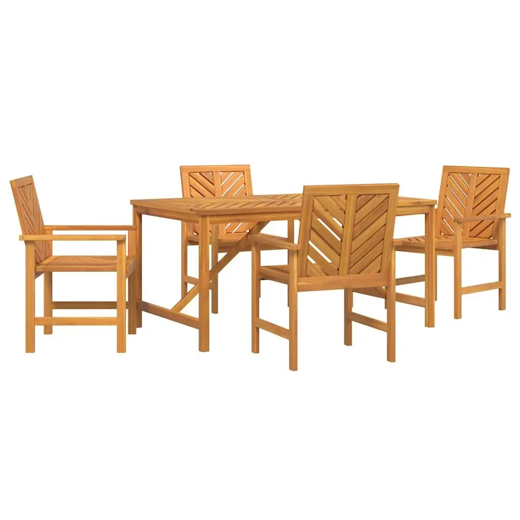 Garden Dining Set 5 Piece Brown Solid Acacia Wood Outdoor Furniture with Armrests