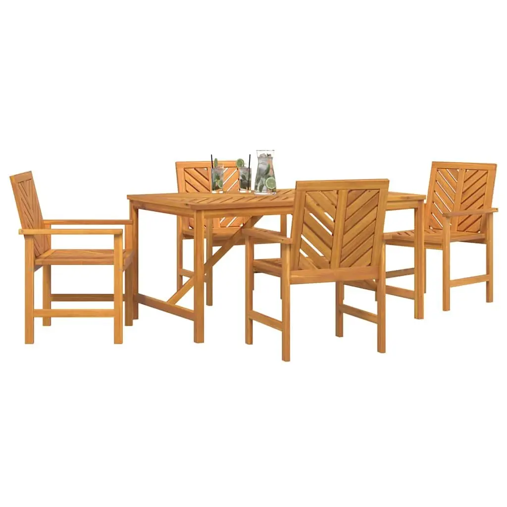 Garden Dining Set 5 Piece Brown Solid Acacia Wood Outdoor Furniture with Armrests