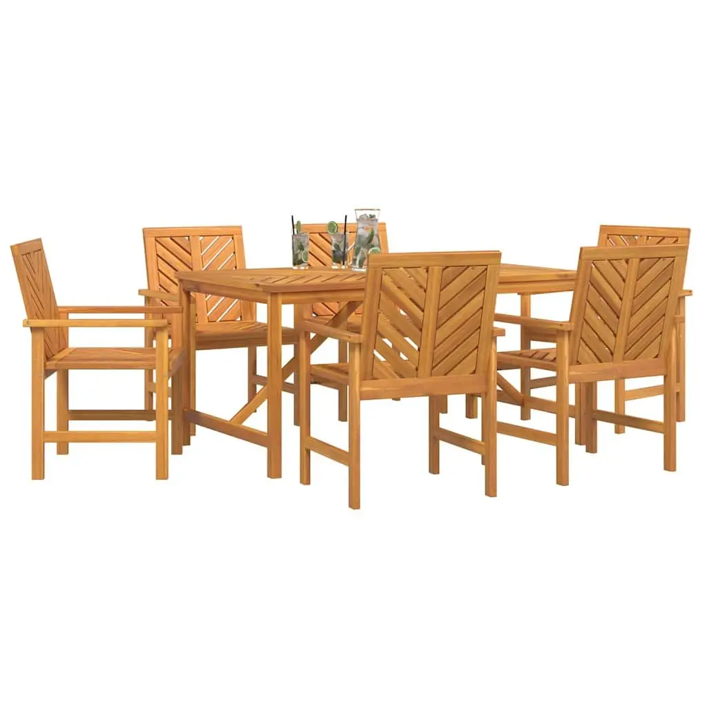 Garden Dining Set 7 Piece Brown Solid Acacia Wood Outdoor Furniture Rectangular Table and Chairs