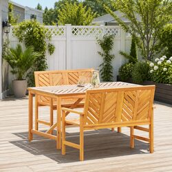 Garden Dining Set 3 Piece Outdoor Table Chairs Brown Solid Acacia Wood Patio