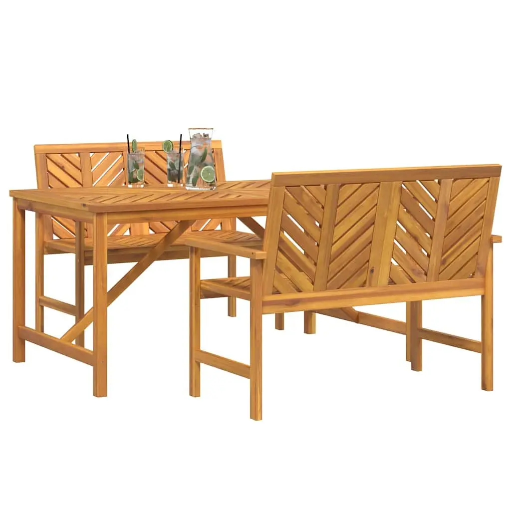 Garden Dining Set 3 Piece Brown Solid Acacia Wood Outdoor Table and Chairs