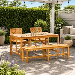 Garden Dining Set 4 Pieces Brown Acacia Wood Outdoor Table Chairs Patio
