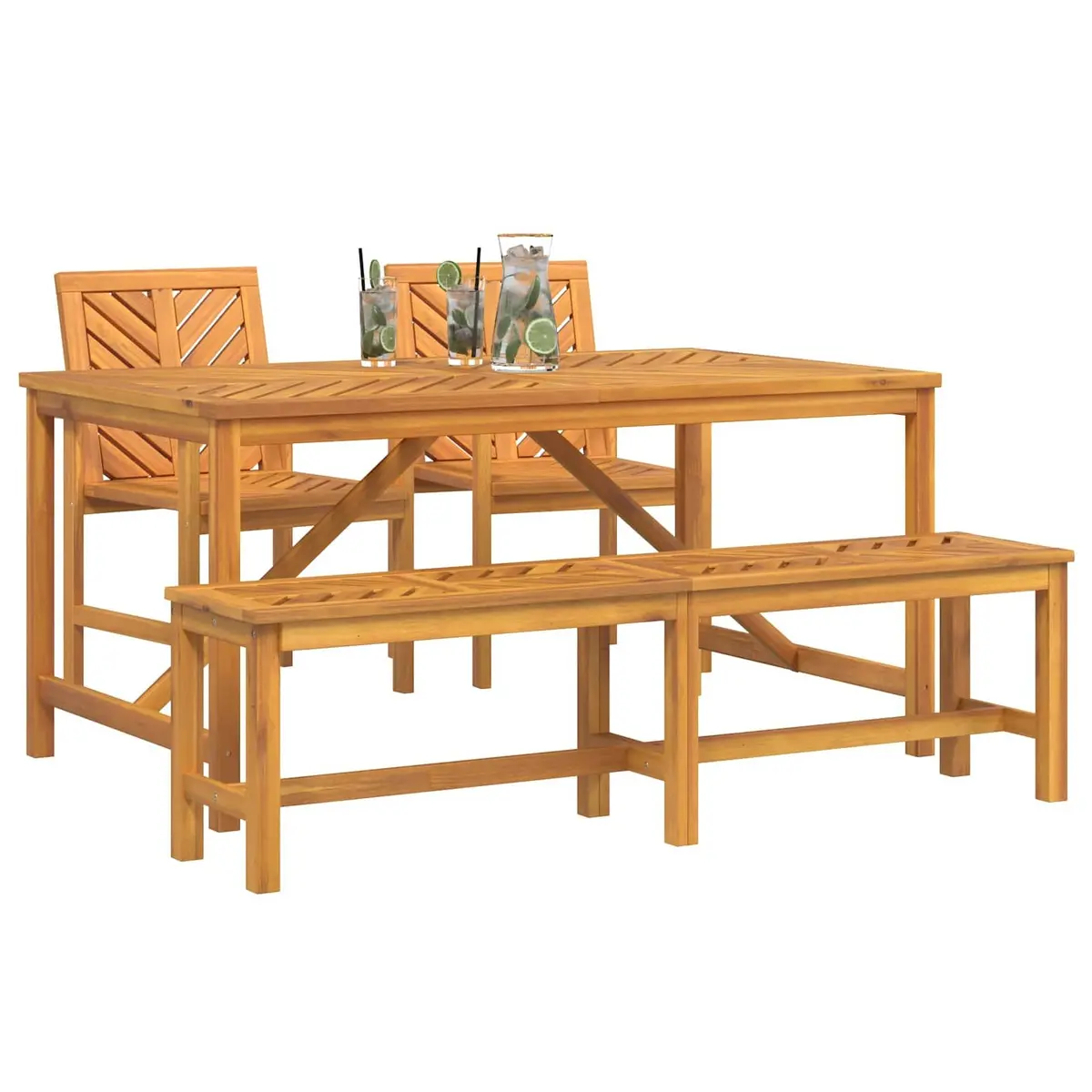 Garden Dining Set 4 Pieces Brown Acacia Wood Outdoor Table Chairs