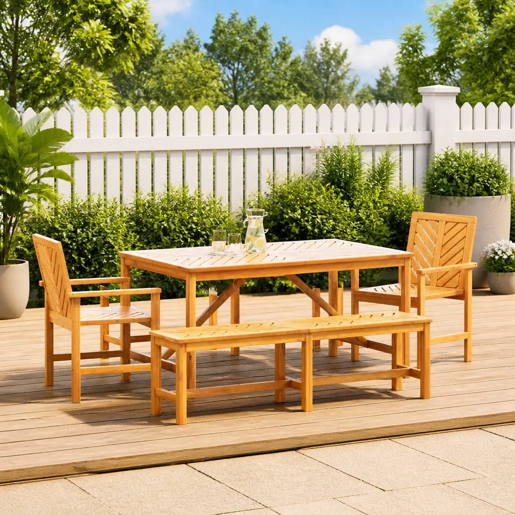 Garden Dining Set 5 Piece Brown Solid Acacia Wood Outdoor Table and Chairs