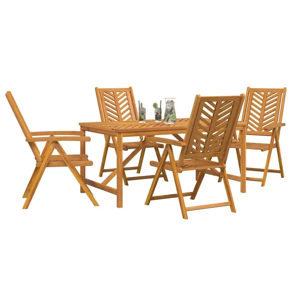 Garden Dining Set 5 Piece Outdoor Furniture Brown Solid Acacia Wood Table and Chairs