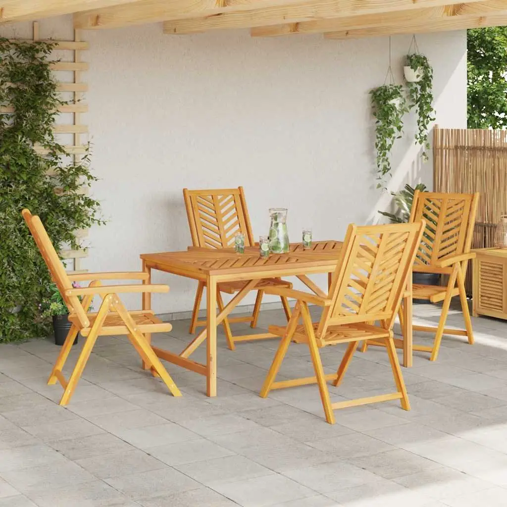 Garden Dining Set 5 Piece Outdoor Furniture Brown Solid Acacia Wood Table and Chairs