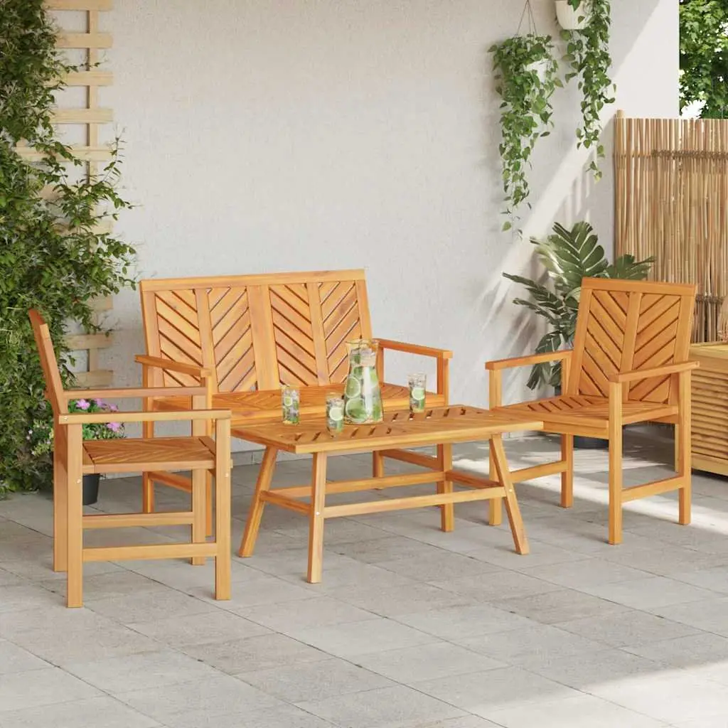 Garden Lounge Set 4 Piece Outdoor Furniture Brown Acacia Wood Patio Seating