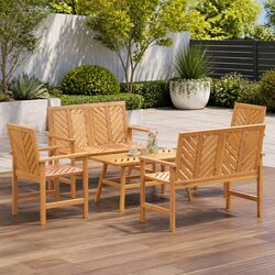 Garden Lounge Set 5 Pieces Outdoor Furniture Brown Solid Acacia Wood Patio