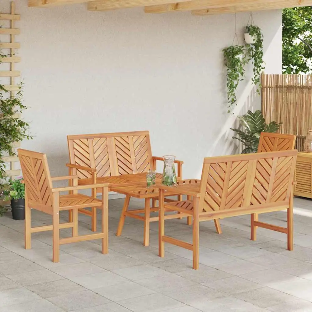 Outdoor Furniture Set 5 Pieces Brown Solid Acacia Wood Garden Lounge with Armrests