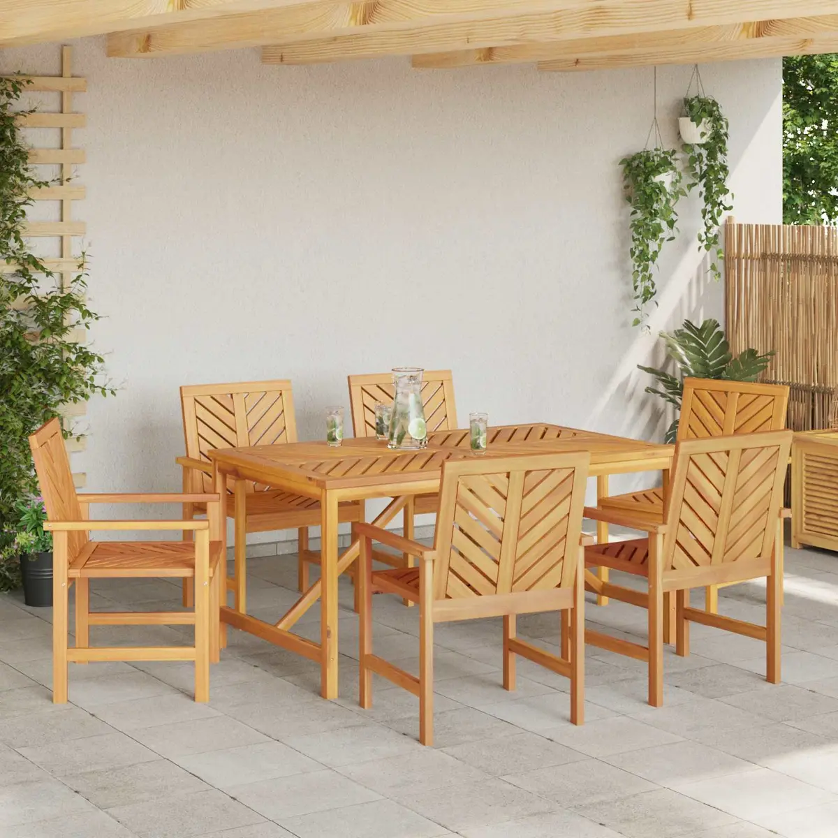 Outdoor Dining Chair Set 6 Piece Acacia Wood Garden Terrace Seating