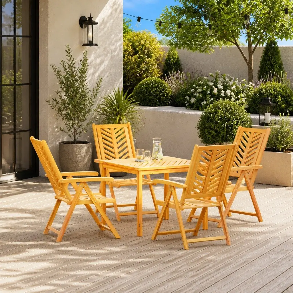 Outdoor Garden Chair 4 Piece Brown Solid Acacia Wood Reclining Multi-Position Backrest