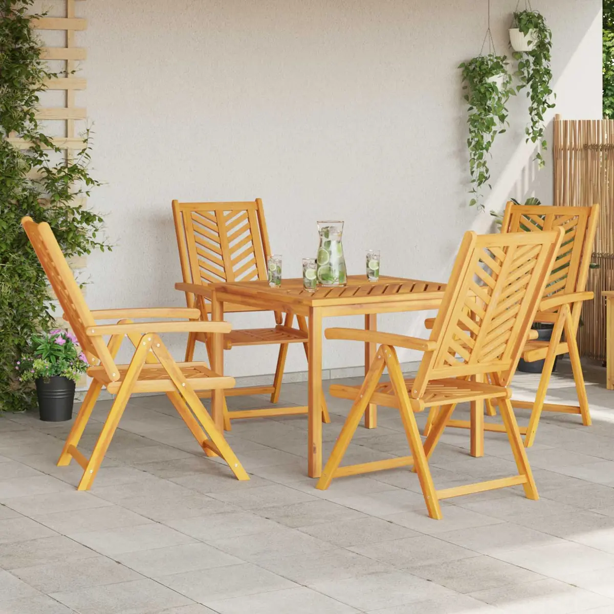 Outdoor Garden Chair 4 Piece Brown Solid Acacia Wood Reclining Multi-Position Backrest