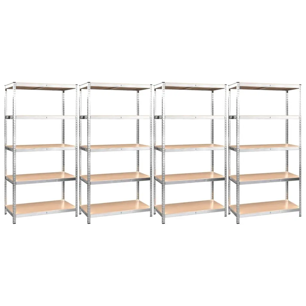 5-Layer Industrial Storage Shelves 4 pcs Silver Steel Engineered Wood Adjustable Height