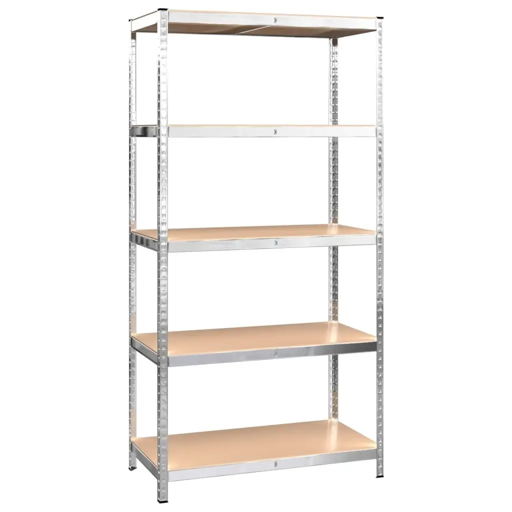 5-Layer Industrial Storage Shelves 4 pcs Silver Steel Engineered Wood Adjustable Height