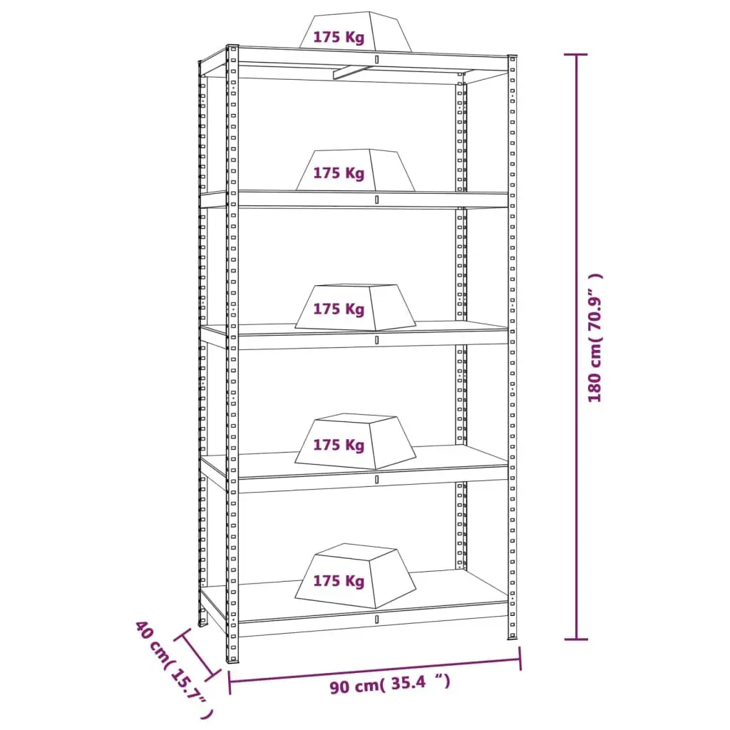 5-Layer Industrial Storage Shelves 4 pcs Silver Steel Engineered Wood Adjustable Height