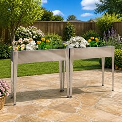 Elevate Your Outdoors with 2 Silver Raised Planters