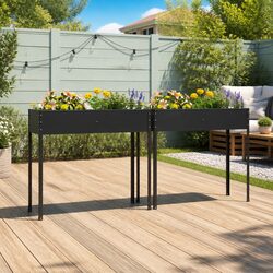 Outdoor Anthracite Steel Raised Bed Planters - Set of 2