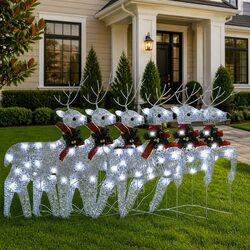 Christmas Reindeer Decorations 6 PCS Silver 120 LED Lights Indoor Outdoor