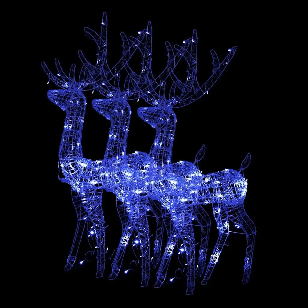 Acrylic Reindeer Christmas Decorations 128cm Pre-lit with Blue LED Lights Set of 3