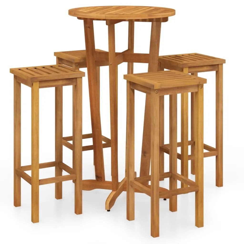 Garden Bar Set 5 Piece Outdoor Furniture Solid Wood Acacia Brown Dining