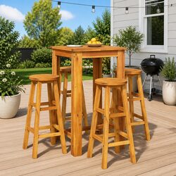 Solid Acacia Wood 5-Piece Outdoor Bar Set
