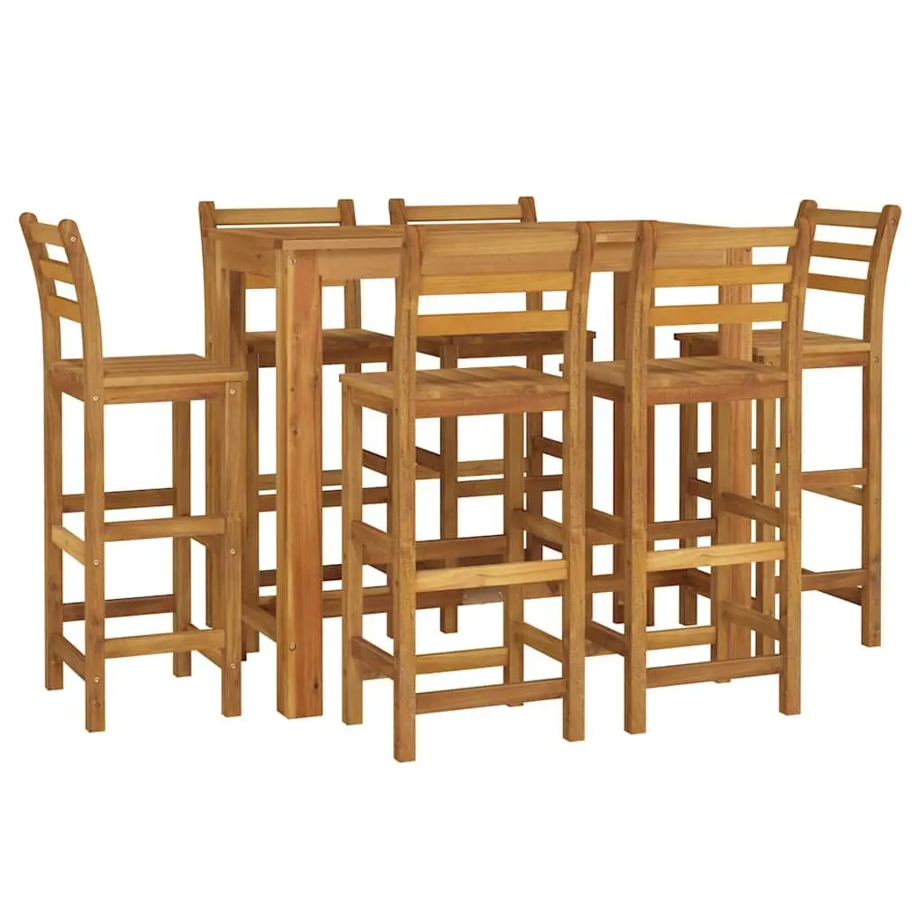7 Piece Outdoor Furniture Set Brown Solid Acacia Wood Garden Bar with Backrests and Footrests for Dining and Relaxing