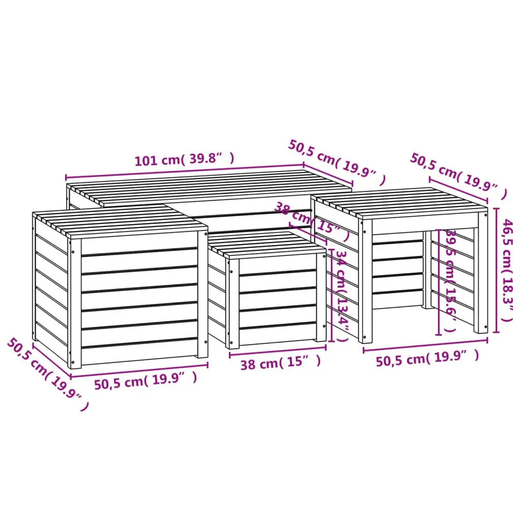 Garden Storage Box Set 4 Piece Grey Solid Pine Wood Outdoor Furniture with Lids