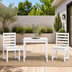 Garden Bistro Set 3 Piece White Solid Pine Wood Table Chairs Outdoor Patio