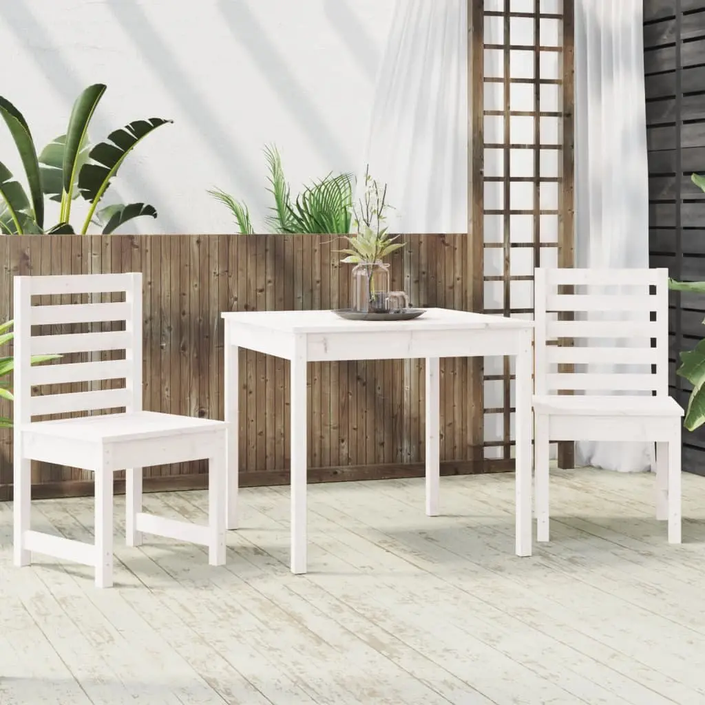 Pine Wood Bistro Set 3 Piece White Outdoor Table and Chairs Garden Patio Furniture