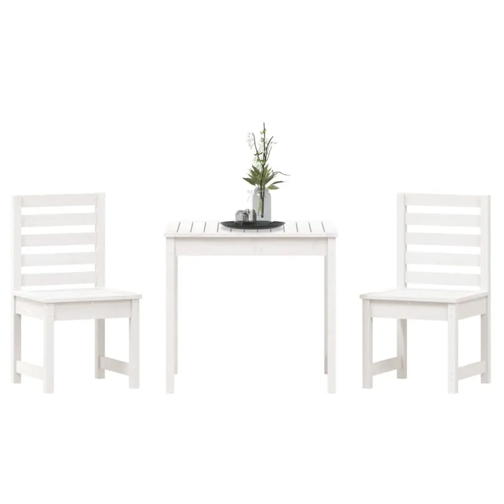 Pine Wood Bistro Set 3 Piece White Outdoor Table and Chairs Garden Patio Furniture
