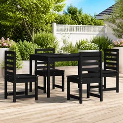 5 Piece Garden Dining Set Black Solid Pine Wood Outdoor Patio Table Chairs