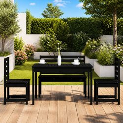 Garden Dining Set 4 Piece Outdoor Furniture Black Wood Table Chairs Patio