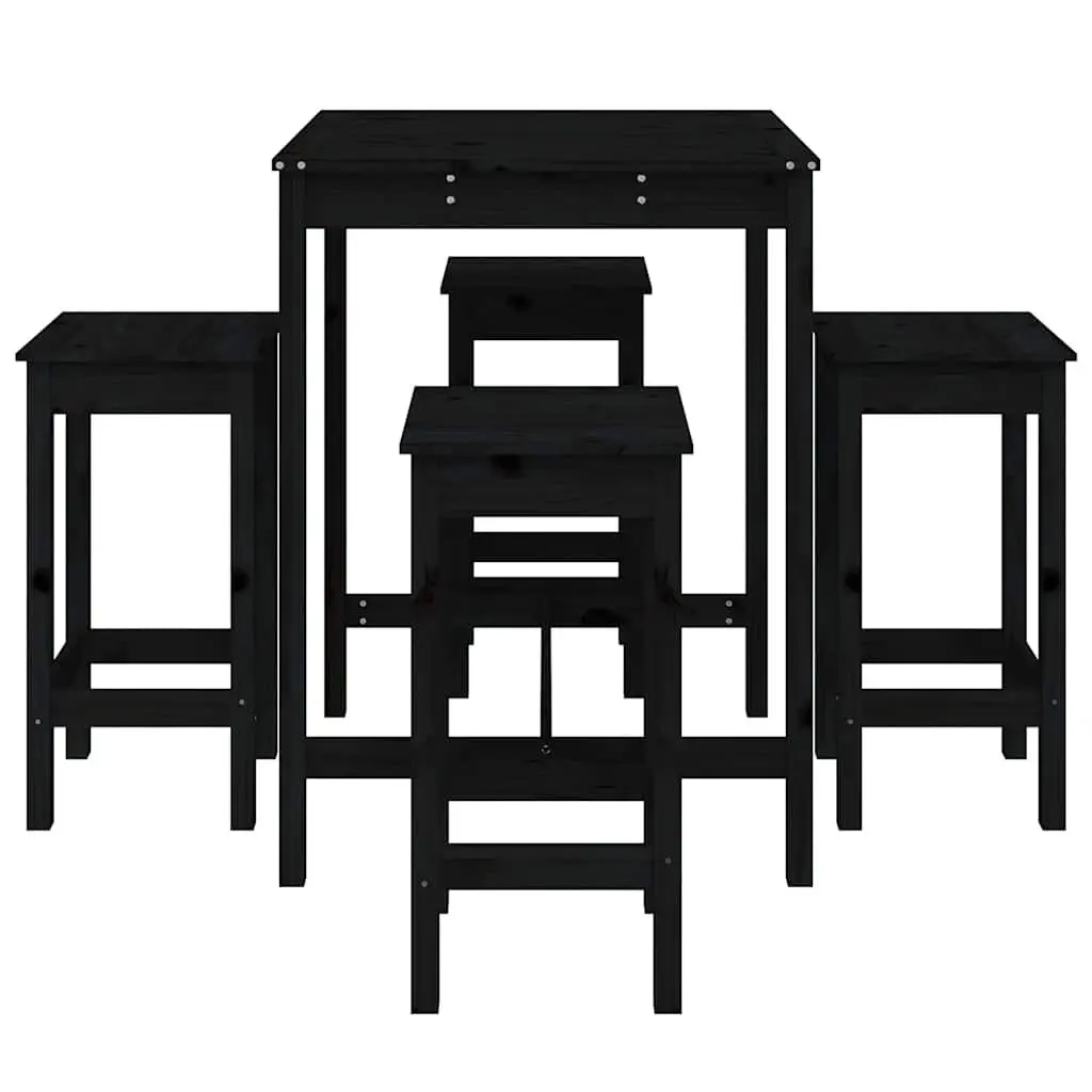5 Piece Outdoor Bar Set Solid Pine Wood Table and Stools Black