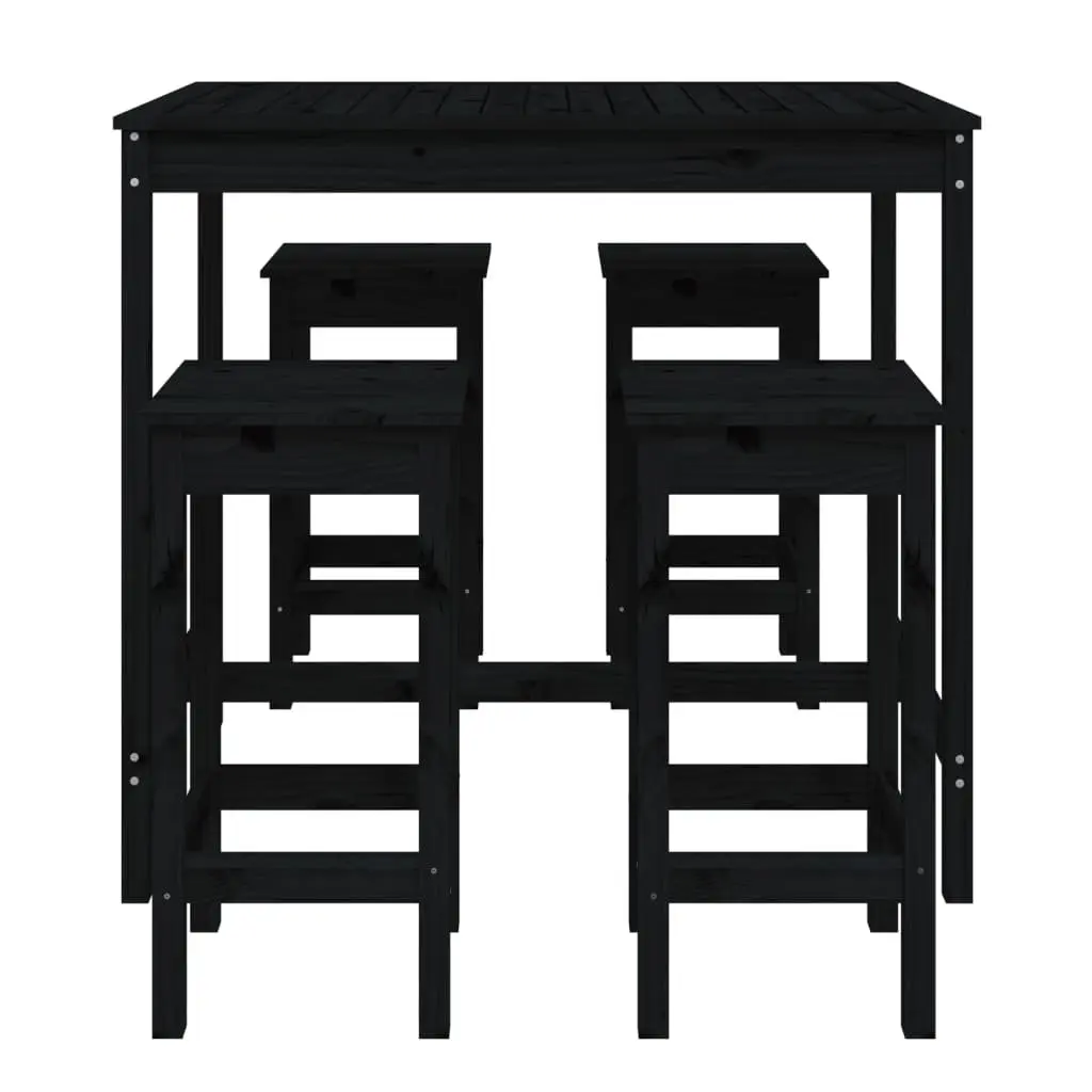 Outdoor Bar Set 5 Piece Black Solid Pine Wood Stools with Sturdy Table for Garden Patio Balcony