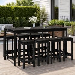Elegant 9-Piece Outdoor Bar Set with Black Wood Finish