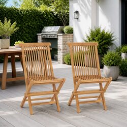 Folding Garden Chairs 2 pcs Outdoor Seating Wooden Teak Brown Furniture Set