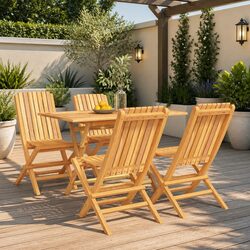 5 Piece Garden Dining Set Outdoor Furniture Table Chairs Brown Wood