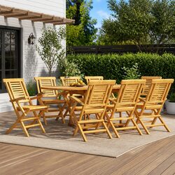 Folding Garden Chairs Set of 8 Wooden Outdoor Seating Patio Furniture Brown