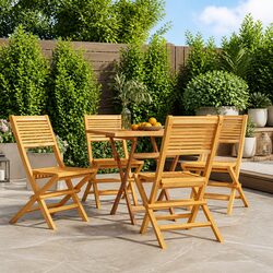 Folding Garden Chairs Set of 4 Outdoor Seating Wooden Slatted Backrest Brown