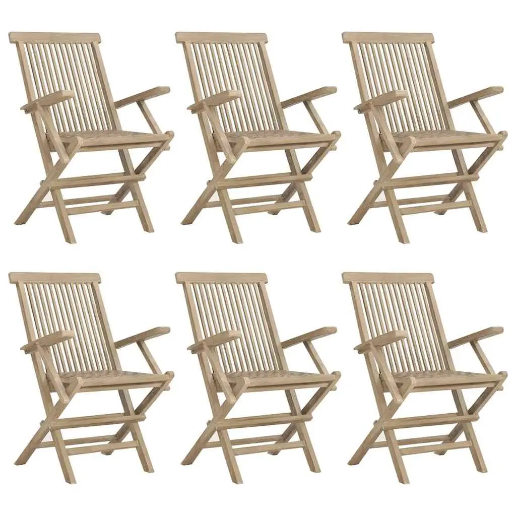 Folding Garden Chairs 6 Piece Grey Outdoor Seating Solid Teak Wood Backrest