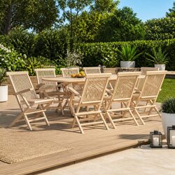 Outdoor Grey Folding Chairs Set of 8 with Teak Build
